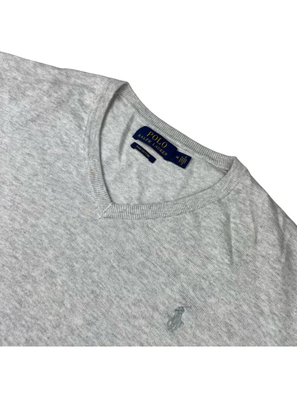 Polo Ralph Lauren Men's 100% Pima Cotton V-Neck Pullover Sweater Gray • Medium